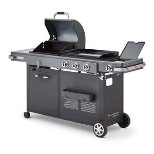 BRASERO Barbecue Bi-Energy  Gun Metal XL Barbecue Charbon et Plancha 60 x 42 cm à gaz avec brûleur latéral -12,95 KW silver - Publicité