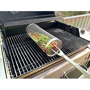 MEFESE BBQ Rolling Grill Basket, Multifunction Stainless Steel Wire Mesh Cylinder Grilling Basket, Grill Cooking Accessories, Portable Outdoor Camping Barbecue Rack for Meat Vegetables French Fries ( Size : - Publicité