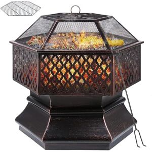 TLSUNNY Brasero Exterieur, Brasero de Jardin avec Grill, Foyer Extérieur, Foyer de Chauffage/Barbecue, avec Filet de Protection, Grill au Charbon & Poker, pour Jardin Terrasse Plage 71 x 71 x 63 cm - Publicité