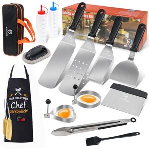 MUJUZE Set de Accessoire Plancha INOX,Cadeau pour Homme Papa,Spatule Professionnelle Pour Barbecue de Gril pour Gril Teppanyaki et Camping. Publicité