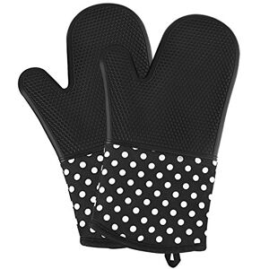 vilapur gants de cuisson Mitaines de four 300 °C Gant Barbecue, Gants de cuisine anti chaleur resistant en silicone pour barbecue, cuisine, grillade, 100% Coton Doublure, Noir, 1 paire - Publicité