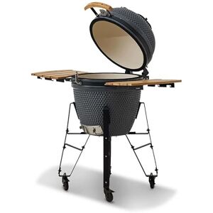 BRASERO Barbecue au Charbon de Bois en céramique KAMADO Haute résistance à la Chaleur avec Thermomètre, Chariot Tablettes latérales - Publicité