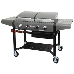 BRASERO Plancha Margaux Gun Metal sur chariot équipé 4 Feux à gaz Jusqu'à 14 convives Surface de cuisson 86 x 72,7 cm 15 kW Récupérateur de graisses silver - Publicité