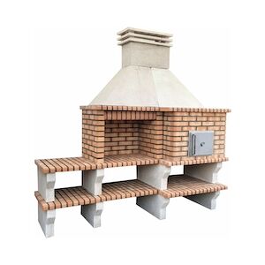 ARTICIMENTOS BARBECUE OVEN - Barbecue avec banc, en brique et ciment réfractaire, avec four en argile - 242x90x240cm