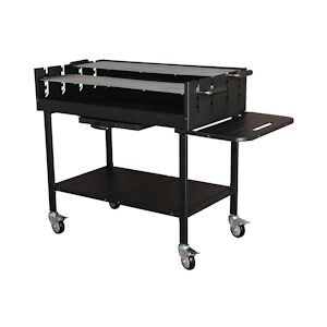 Metro Professional Barbecue DELUXE au charbon de bois sur roulettes, 137x68x94 cm, acier / acier inoxydable, avec couvercle et table d'appoint, noir