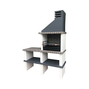 ARTICIMENTOS BARBECUE PARTNER - Barbecue avec 2 bancs, en brique et béton gris, béton peint blanc et noir - 150x57x209cm