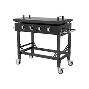 Metro Professional Plancha à Gaz 4 Brûleurs, en acier inoxydable, puissance totale de 14,8 kW, 100 x 120 x 67.5 cm, avec roulettes, noire