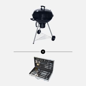 sweeek Barbecue charbon de bois Georges + mallette d'ustensiles 18 accessoires - Noir