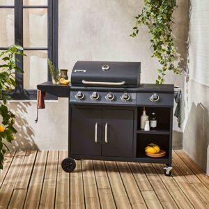 sweeek Barbecue gaz Foucault. en acier inoxydable. 5 bruleurs 145x88x151 - Noir