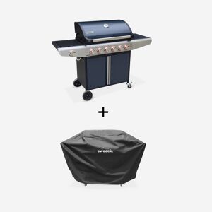 sweeek Barbecue au gaz - Gris anthracite - Cuisine exterieure 7 bruleurs dont 1 feu lateral avec tablettes et thermometre. rangement. roues + housse de protection - Noir