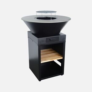 sweeek Brasero barbecue Ø81.5cm avec grille de cuisson. espace de stockage pour le bois - Noir