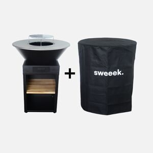 sweeek Brasero barbecue Ø81.5cm avec grille de cuisson. espace de stockage pour le bois + Housse en polyester - Noir