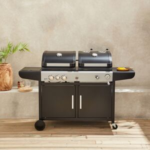 sweeek Barbecue 2 en 1 gaz et charbon - Marsac Noir - 3 bruleurs dont 1 feu lateral. grilles en fonte. thermometres - Noir