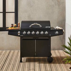 sweeek Barbecue gaz - Treville - Barbecue 7 bruleurs dont 1 feu lateral noir. avec thermometre - Noir