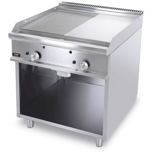 Chefook Plancha À Gaz Professionnelle Sur Meuble Avec Plaque Double Lisse-Rainurée Chrome Profondeur 70 cm