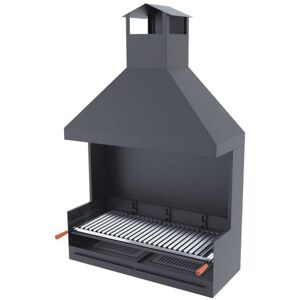 FM CALEFACCION Barbecue BBQ au charbon et bois 100 cm grille INOX - Avec paravents et hotte - Publicité