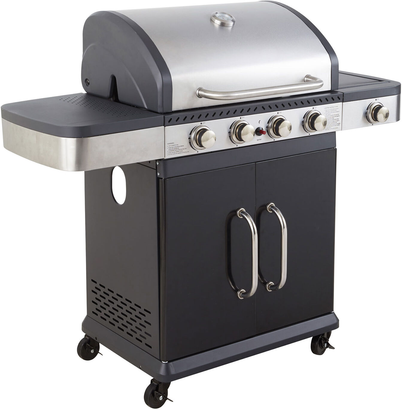 Cook'in Garden - Barbecue au gaz FIDGI 4 avec thermomètre - 4 brûleurs + réchaud 14,5kW