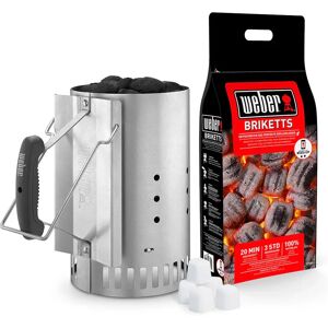 Weber Kit Ciminiera Accensione, 2kg Bricchetti, 6 Cubetti Accendifuoco