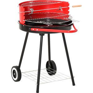 Outsunny Grill Barbecue BBQ a Carbonella Doppia Griglia Regolabile con Ruote Acciaio 51x70x75.5cm Nero e Rosso