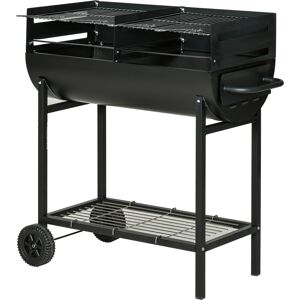 Outsunny Barbecue in Acciaio con 2 Griglie Indipendenti, 2 Ruote e Ripiano Inferiore   Nero   90cm x 45cm x 96cm