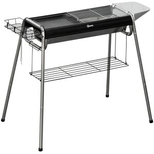 Outsunny Barbecue a Carbonella con Griglia e Piastra di Cottura, Cestino e Ripiani, 96x61x72cm, Nero