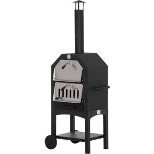 Outsunny Forno per Pizza Barbecue a Carbonella, BBQ da Esterni/Giardino in Acciaio Inox con Termometro, 50x36x160cm