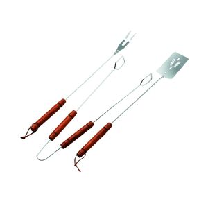Ompagrill Kit utensili  in acciaio con manico in legno