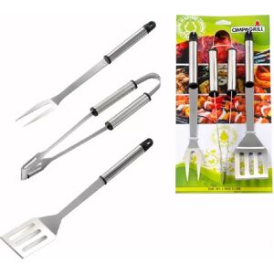 Ompagrill 3360 Set Posate Barbecue BBQ Pinza + Paletta + forchettone in Acciaio - 03360