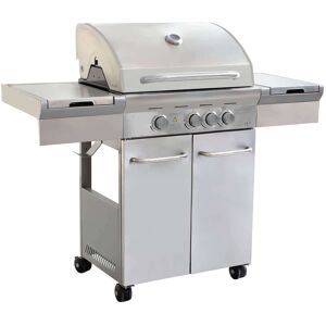 Milani Home Barbecue A Gas In Acciaio Inox 3 Fuochi + 1 Laterale, Con Piastra E Griglia In Grigio 133.5 x 114.5 x 52 cm