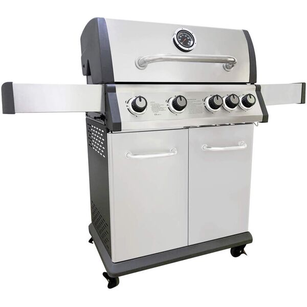 milani home barbecue da giardino a gas in acciaio inox con 4 fuochi + 1 stile americano con grigio 133 x 114 x 57 cm