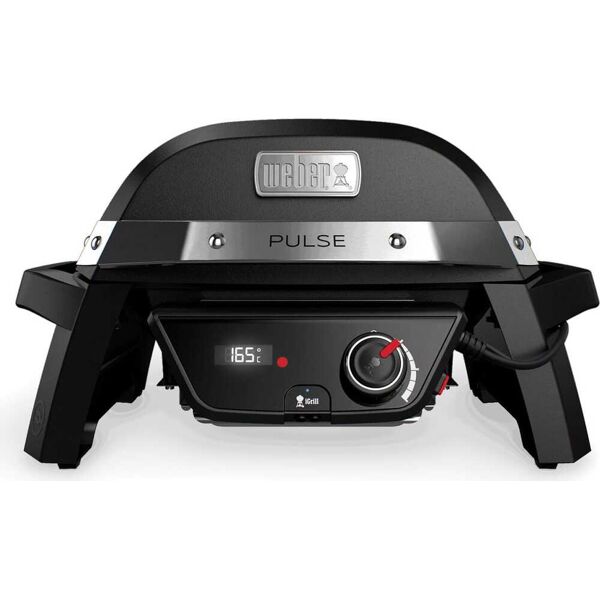 weber 81010053 barbecue elettrico da esterno bbq da giardino con coperchio e braciere in ghisa potenza 1800 watt colore nero - 81010053 pulse 1000