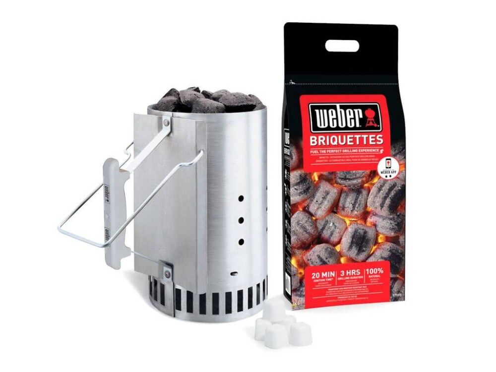 Kit Ciminiera Di Accensione + 2 Kg Bricchetti + 6 Cubetti Accendifuoco 17631 Weber