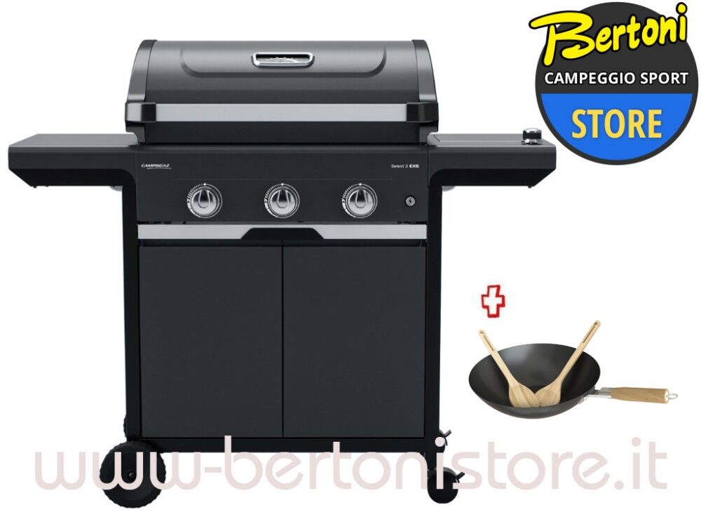 Campingaz Barbecue A Gas Select 3 Exs 2181074 + Wok In Ghisa