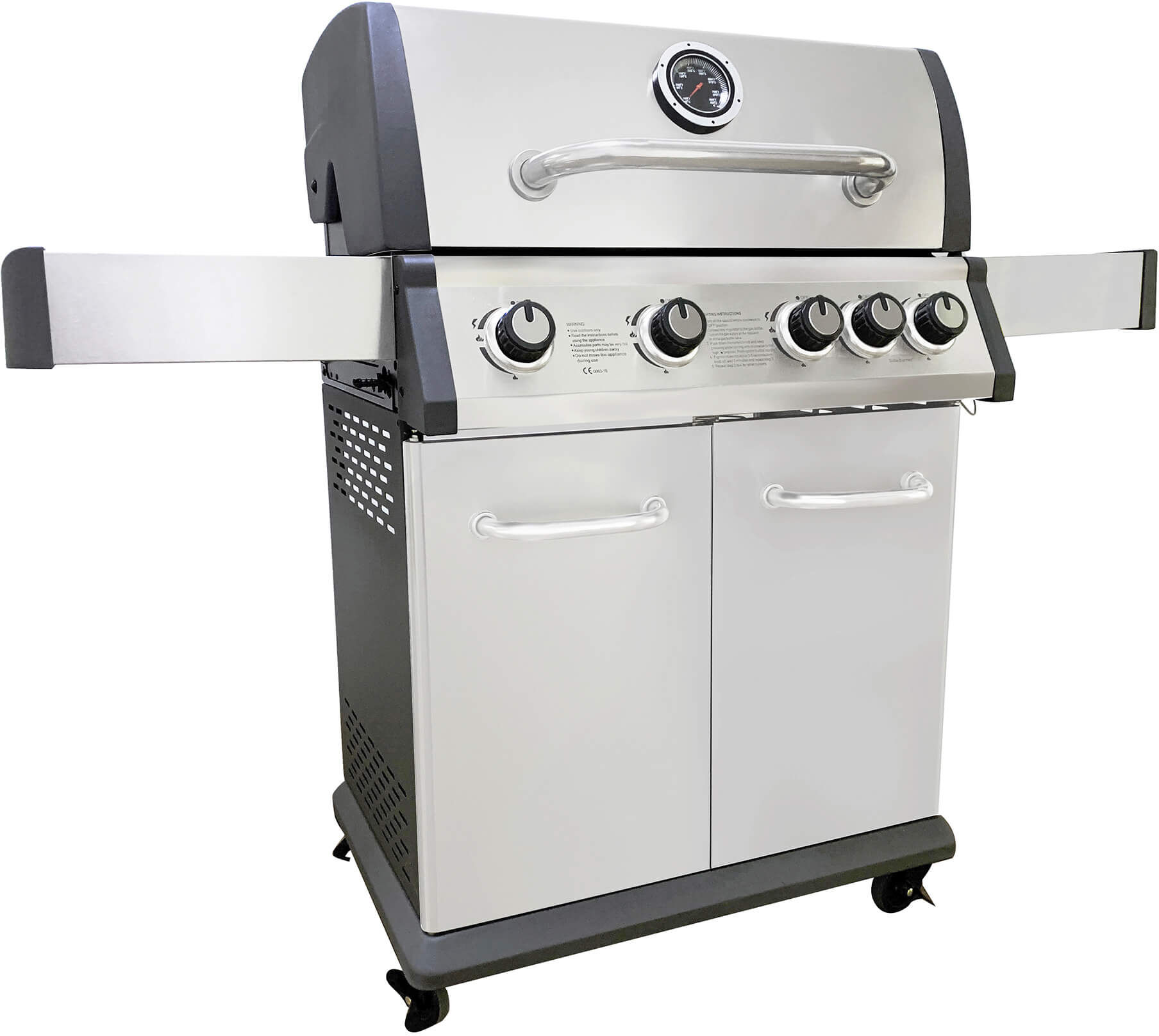 Milani Home Barbecue da giardino a gas in acciaio inox con 4 fuochi + 1 stile americano con Grigio 133 x 114 x 57 cm