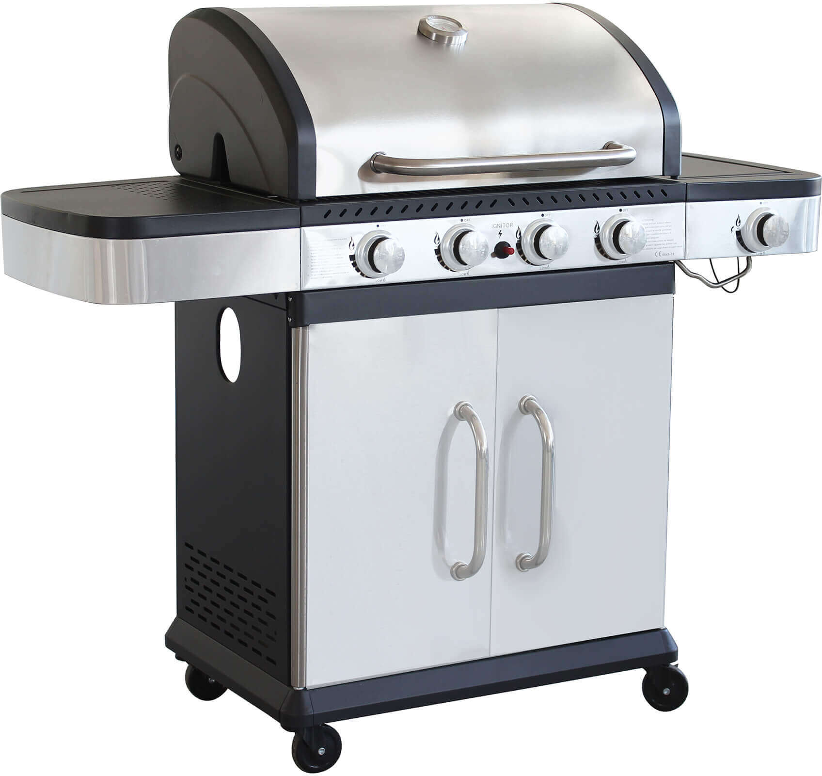 Milani Home Barbecue A Gas In Acciaio Inox 4 Fuochi + 1 Laterale Per Esterno Giardino, Port Grigio 133 x 112 x 57 cm