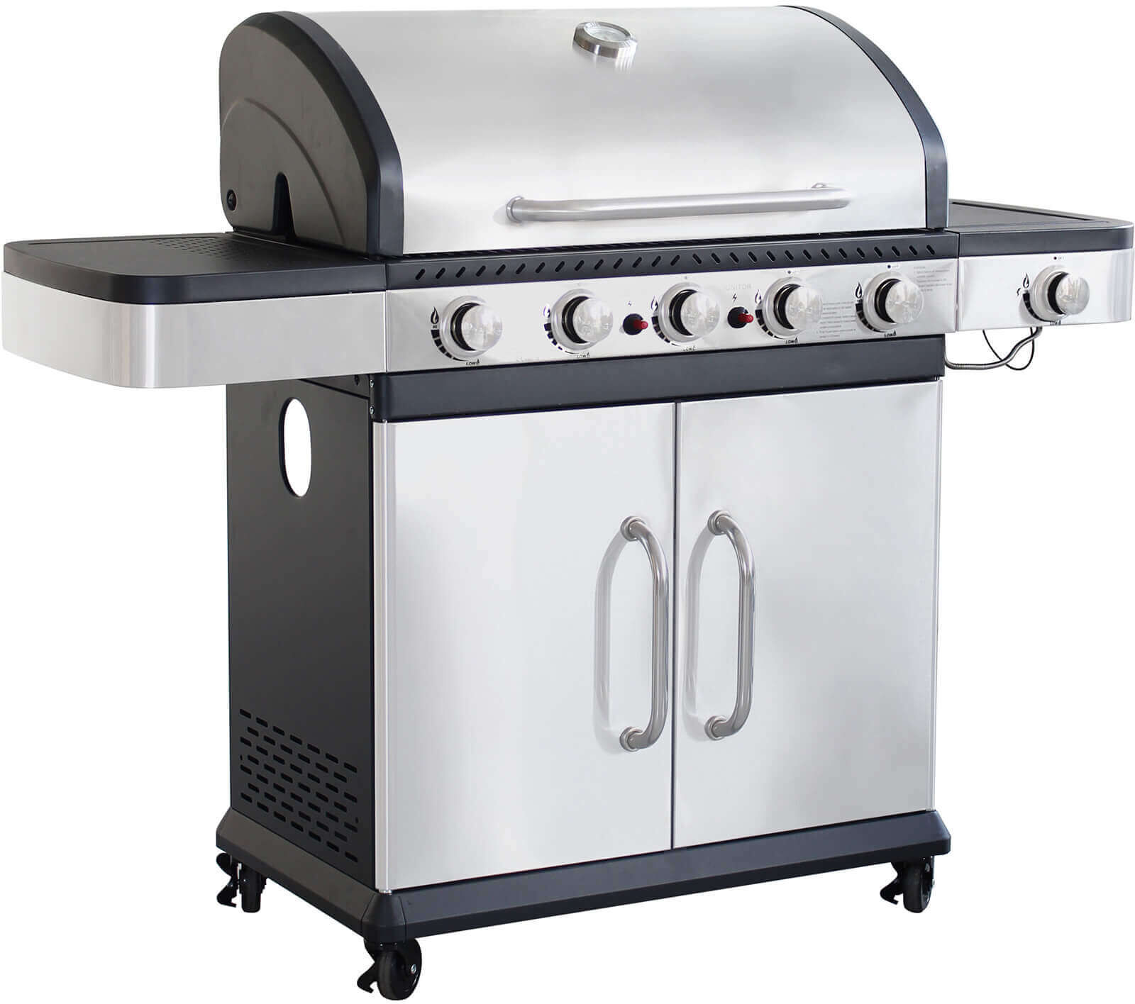 Milani Home Barbecue A Gas In Acciaio Inox 5 Fuochi + 1 Laterale Per Esterno Giardino, Port Grigio 144 x 112 x 57 cm