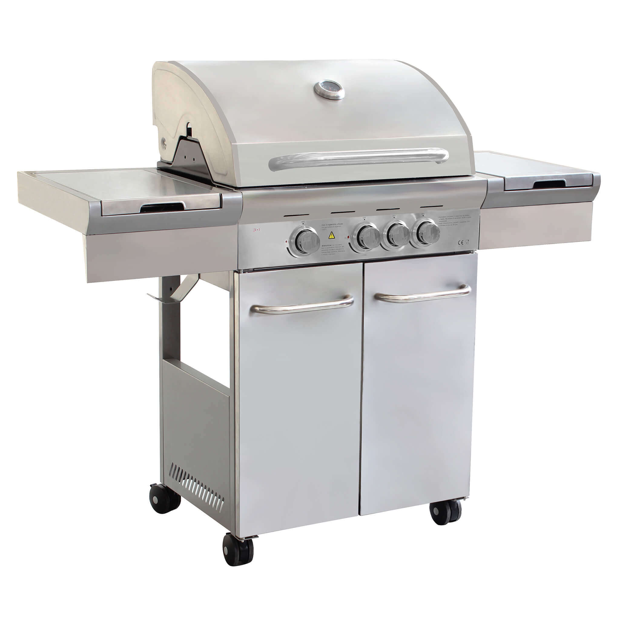 Milani Home Barbecue A Gas In Acciaio Inox 3 Fuochi + 1 Laterale, Con Piastra E Griglia In Grigio 133.5 x 114.5 x 52 cm