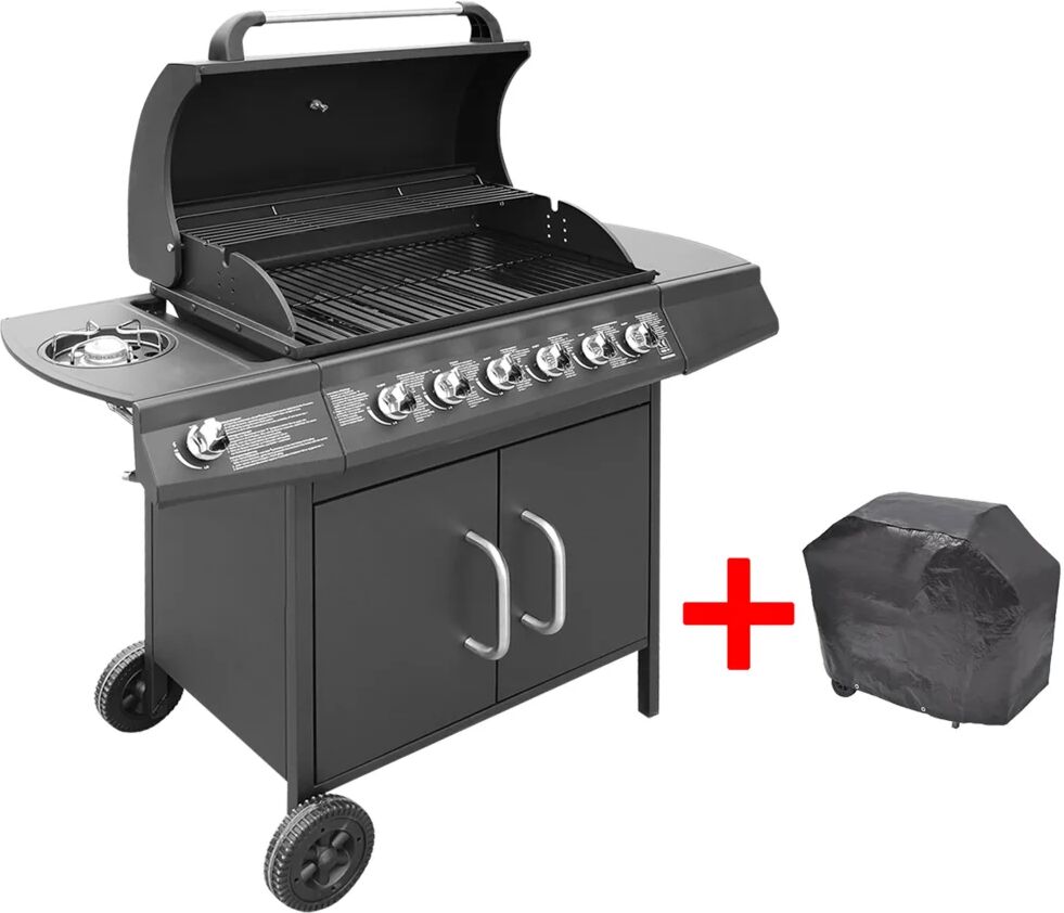 vidaXL Gasbarbecue 6+1 kookzone zwart