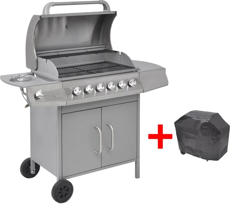 vidaXL Gasbarbecue 6+1 kookzone zilver