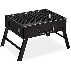 Relaxdays draagbare camping barbecue, voor 4 personen, inklapbare balkon BBQ, van staal, HBD: 23 x 42,5 x 26,5 cm, zwart