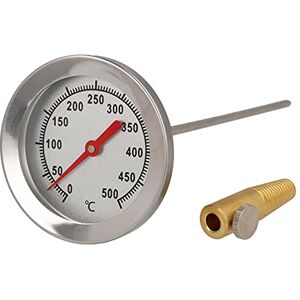 Lantelme Inbouwthermometer 500 graden Ø 6,5 cm voor houtoven, pizzaoven, grill, rookoven, barbecue van roestvrij staal, sonde 30 cm met ingebouwde kegel