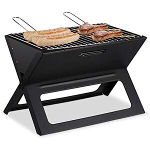 Relaxdays opvouwbare barbecue, met kolen- & barbecuerooster, klapbare bbq, picknick en camping, HBD 30x45.5x30 cm, zwart