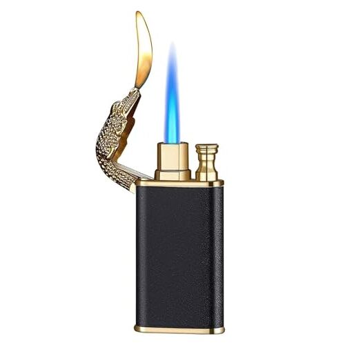 QAQCDAHJI Butaan-fakkelaansteker, opblaasbare aansteker met dubbele vlam, winddichte zachte vlamaansteker, navulbare butaan, verstelbare vlamaansteker, draagbare aansteker for BBQ, kampeercadeau for mannen (Co