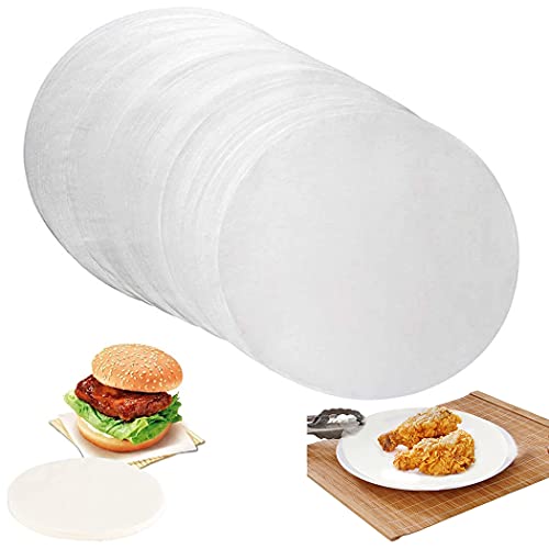 OKBY Rond perkamentpapier 100 stuks bakpapier rond, 25,4 cm BBQ-perkament anti-aanbakpapier perkamentpapier cirkels bladeren voor grill cook, Steam Air Fryers (wit)