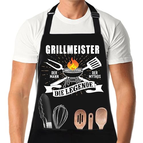 XCSJKJ Barbecueschort voor mannen, persoonlijk barbecue-cadeau, barbecueschort, keukenschort, voor mannen, cadeau-ideeën, barbecueschort, grappige schorten, The Man of Myth, The Legend, zwarte