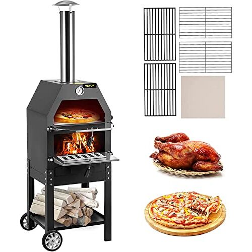 VEVOR Outdoor keukenoven, 30 cm pizzagrootte 2 lagen kolen tuin fornuis pizzaoven 458 x 464 x 1418 mm keukenoven tentoven, 500 °C tuinkeuken pizzaoven grill pizzaoven met pizzasteen oven