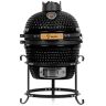 BBQ-Toro Kamado Grill Haiiro houtskoolbarbecue, 32 cm met thermometer, houten handvat, zwart, Kamado keramische grill, mini-houtskoolgrill, mini-kamado grill, keramische grill, Kamado BBQ, keramische grill