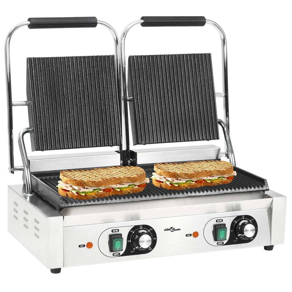 vidaXL Panini grill dubbel gegroefd 3600 W 58x41x19 cm