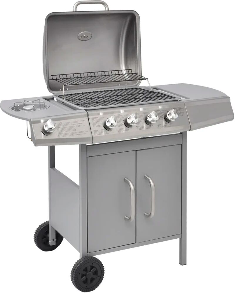 vidaXL Gasbarbecue 4+1 kookzone zilver