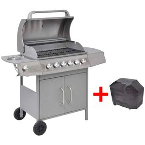 vidaXL Gassgrill 6+1 kokesoner sølv